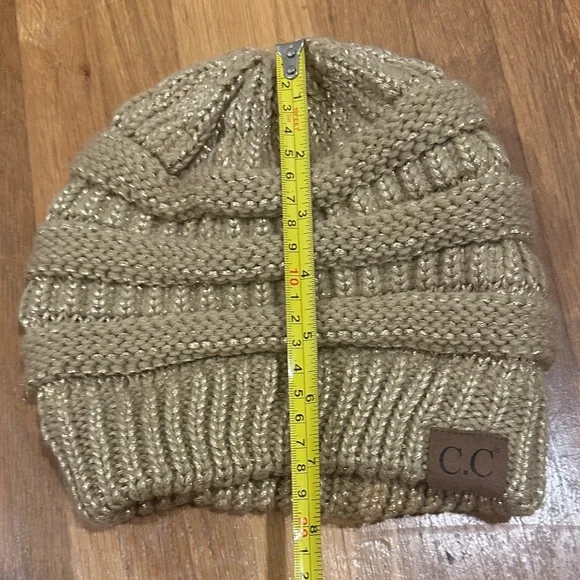 *last chance* C.C | Tan Knit Beanie with Metallic Accents + 2 winter hats - Picture 13 of 16